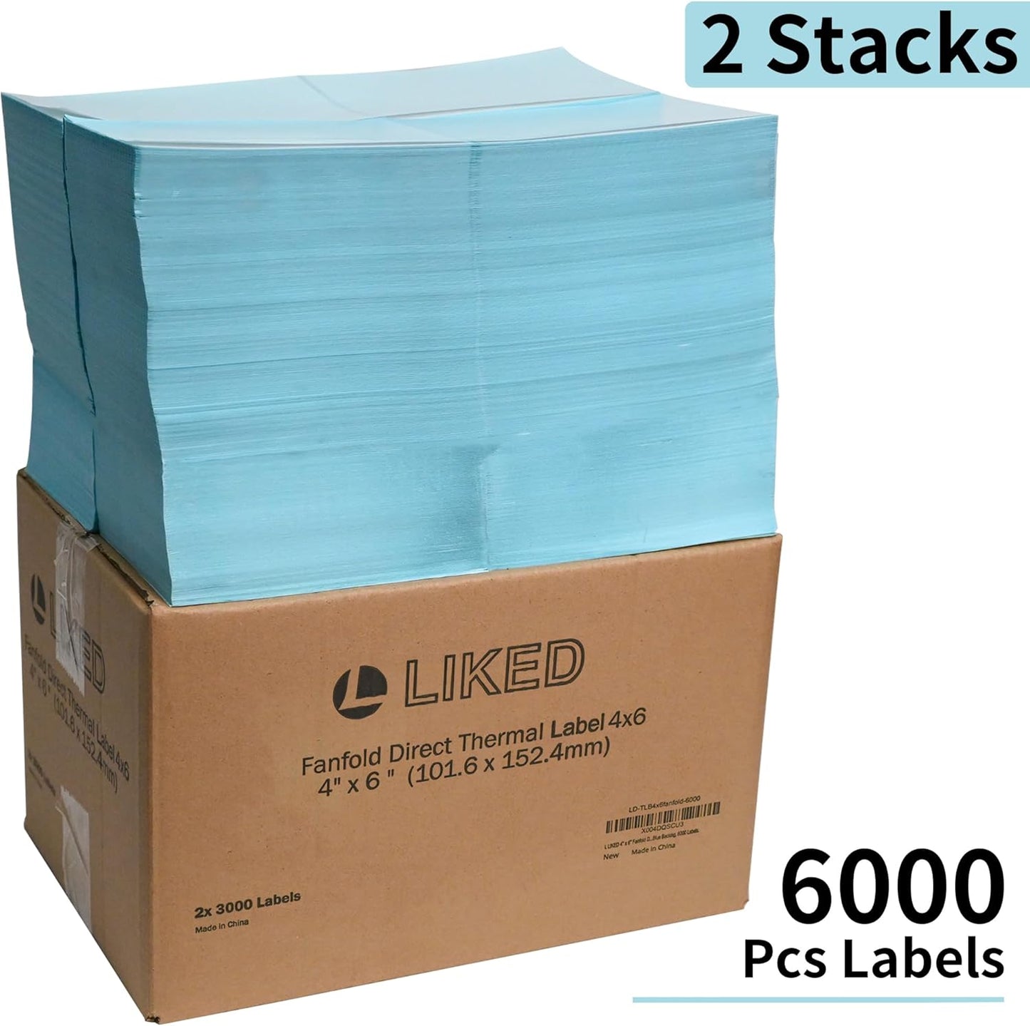 L LIKED 6000 Fanfold 4 x 6 Thermal Labels, with Perforated Line Shipping Labels, Compatible with Zebra & Rollo Printer, White, Commercial Grade