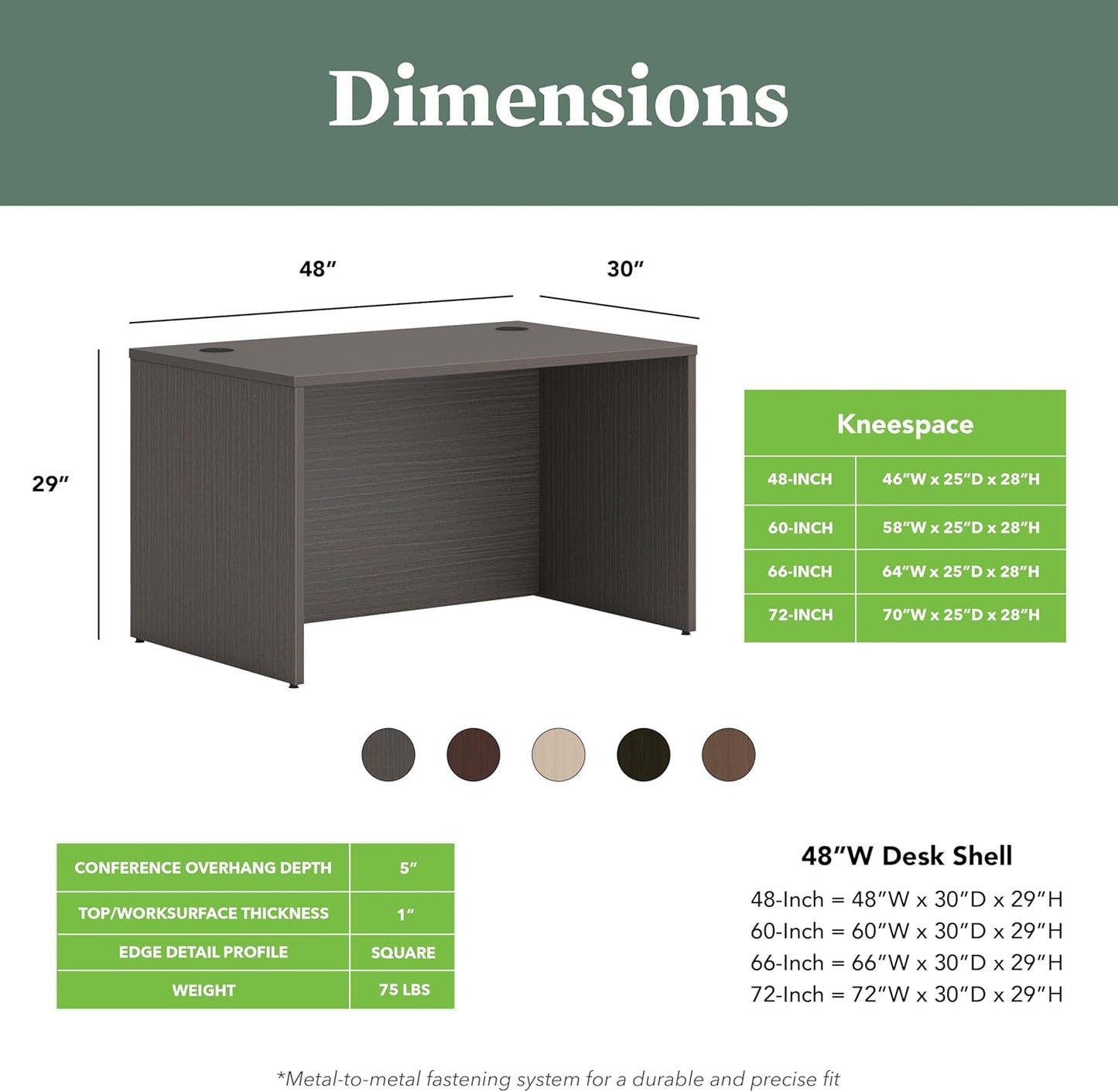 HON MOD Executive Desk 48-Inch Large Computer Desk Shell, Thick Wooden Laminate, Modern Table with Cord Management, 48" W x 30" D x 29" H, Slate Teak