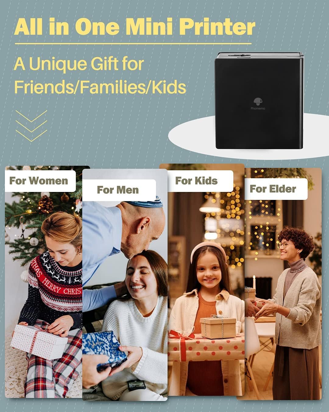 Phomemo Sticker Printer- Mini Thermal Sticker Printer Machine, Small Pocket Label Maker Instant Print for DIY Creation, Study Notes, Photos, Portable Inkless Photo Maker for Kids/Students, Black