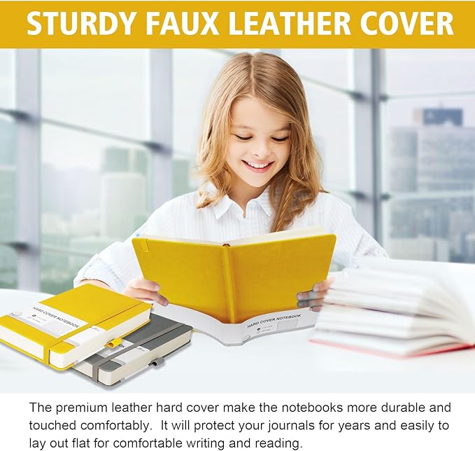 Lined Journal Notebook, 360 Numbered Pages(With page number), Thick Journal for Writing A5 College Ruled Notebook, 100gsm Lined Paper, Leather Hardcover, 5.75'' X 8.38''-1 Pack, Yellow