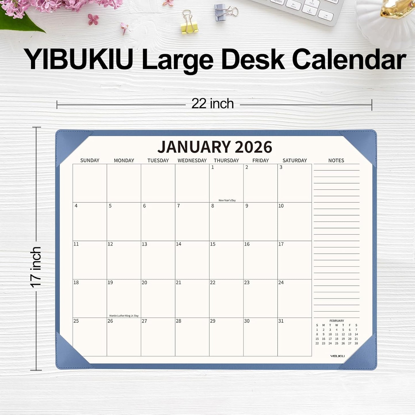 Desk Calendar 2025-2026 Large 22x17, July 2025-December 2026, 18 Months Big Desk Pad Calendar with Desktop Mat and Plastic Cover for Home Office School Planning, Blue