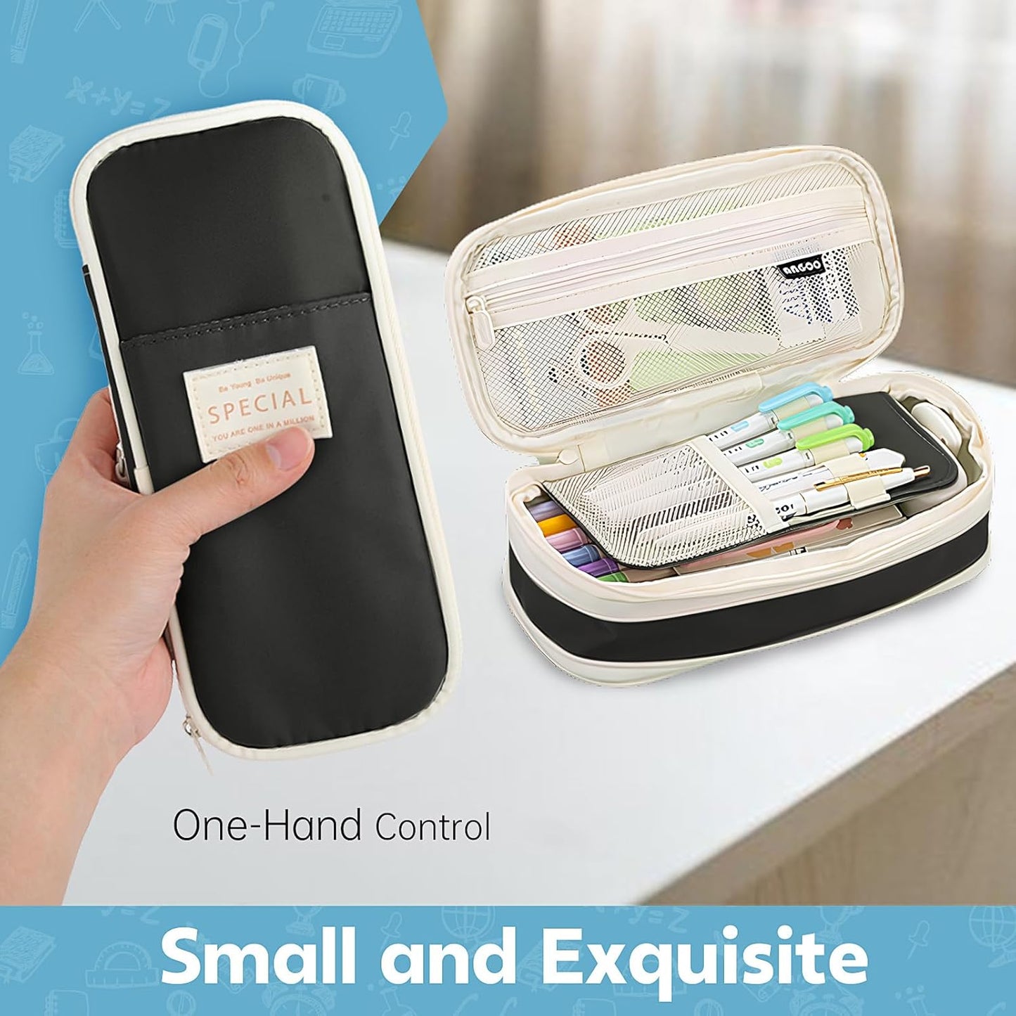 Pencil Case, Large Capacity Aesthetic Pencil Cases with Durable Zipper, Big Stationery Pencil Pouch for Women & Men, Adults Portable Storage Organizer Bag for College, office, Travel (Black)