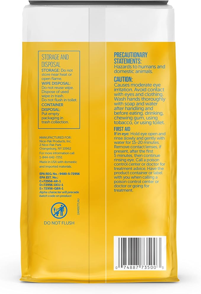 Nice 'N Clean Disinfecting Surface Wipes 72ct | Cleans & Disinfects Home & Kitchen Surfaces | Lemon Scent