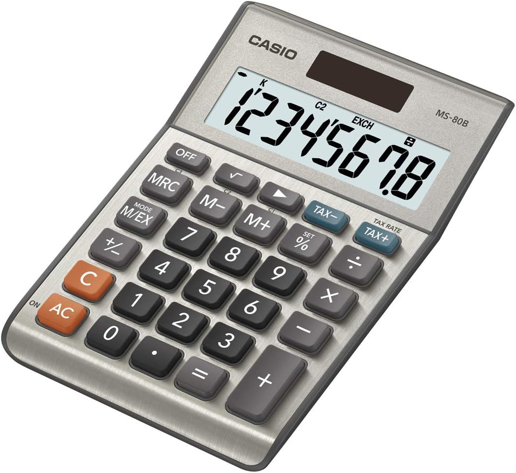 Casio MS-80B Calculator – Desktop Calculator with Tax & Currency Tools | General Purpose | Large Display | Ideal for Home, Office & Everyday Math