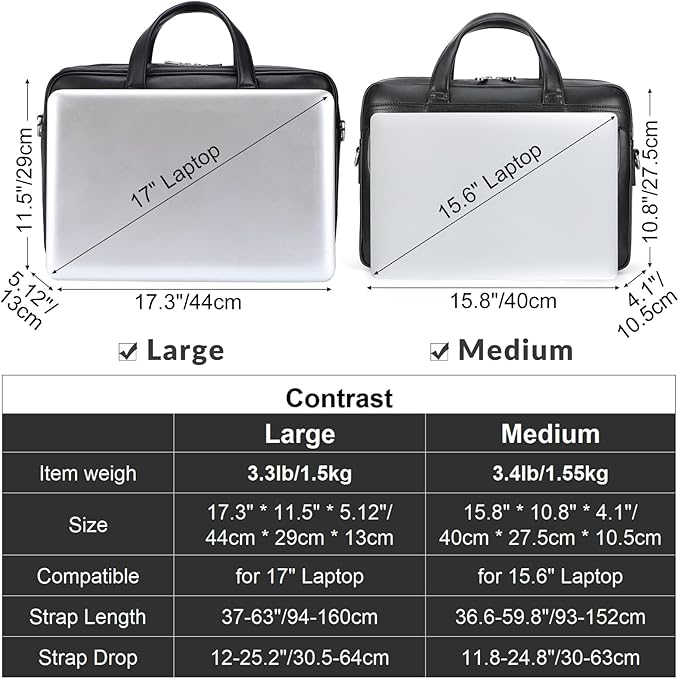 Masa Kawa Leather Briefcase for Men 15.6" - 17" Laptop Computer Case Business Travel Work Messenger Cross Body Shoulder Bag