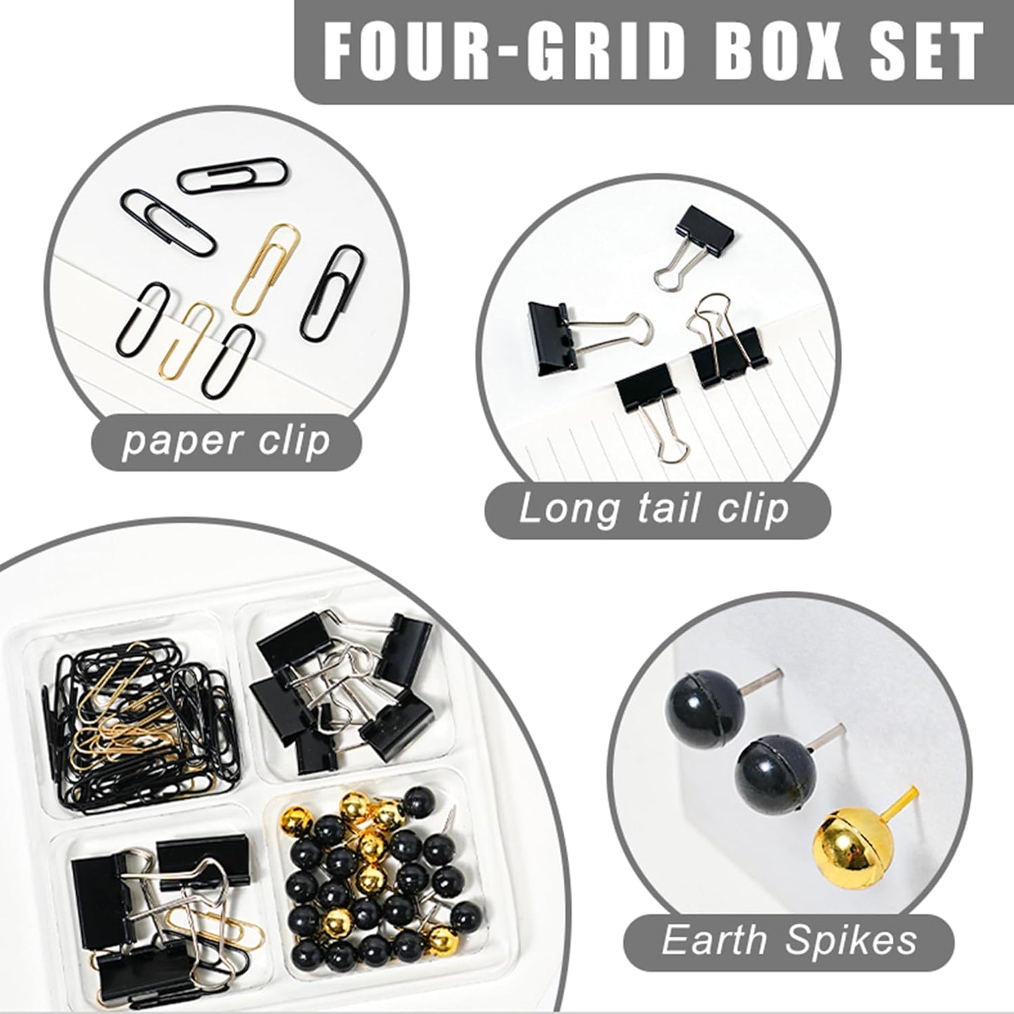 Black Desk Accessories with Pen Holder, Office Supplies Desk Organizers and Accessories, Tape Dispenser, Stapler, Staple Remover, Staples, Clips Set, Ruler, Scissor, Pen, Tape (Black)