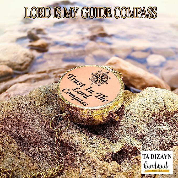 Trust in The Lord With All Your Heart - Proverbs 3:5-6 Quote Engraved Compass With Wooden Box, Greeting Card, Gift Compass, Graduation Day Gifts 2024 for Women Men Boys Girls