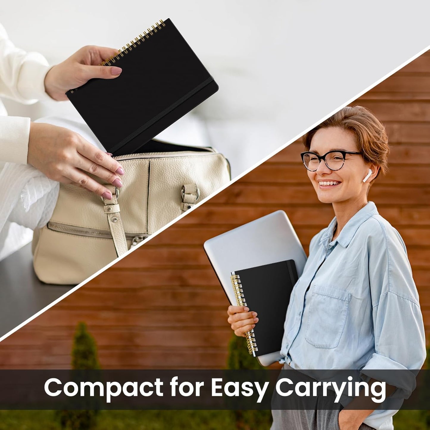 Taja Lined Spiral Journal Notebook for Work, 6 Pack, 140 Pages, College Ruled Hardcover Notebook Journal for Women, 6 Pcs, Journals for Writing, A5(6"x8") - Black