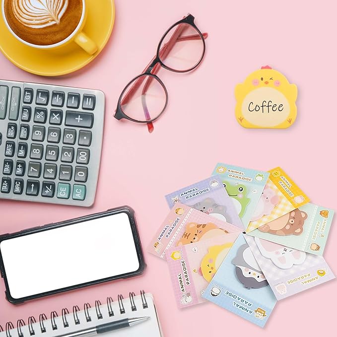 Cute 8 Packs Kawaii Chick Sticky Notes, Aesthetic Sticky Notes Set, Cartoon Inspirational Sticky Notes, Animals Shape Markers, Cute Anime Sticky Note Tabs for Office School Creative Gifts