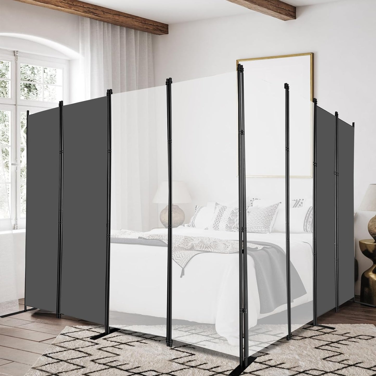 MAYOLIAH 8 Panel Room Divider 6ft Tall Freestanding Privacy Screen 160'' W Portable Office Partition, Grey
