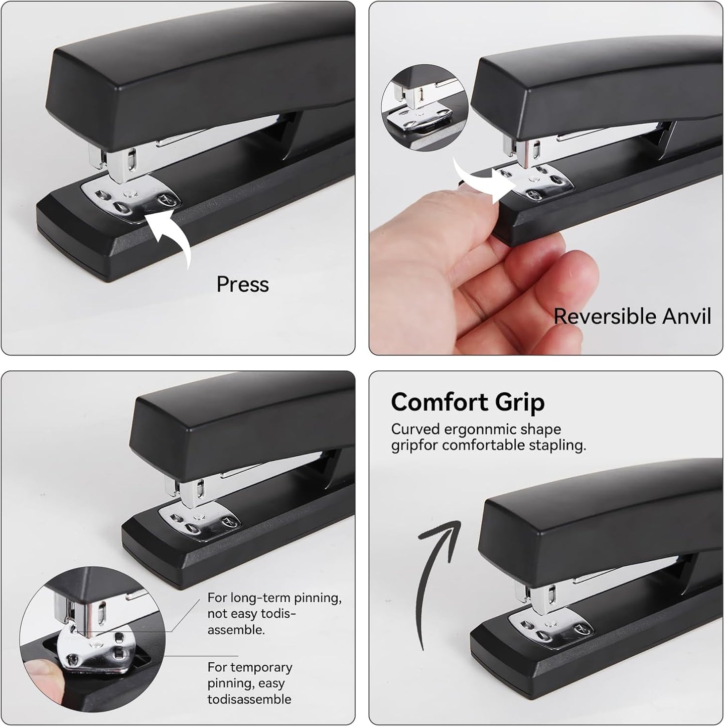 Black Desk Accessories, Office Supplies Set with Stapler, Tape Dispenser, Staple Remover, Pen Holder, Scissor, Binder/Paper Clips, Ballpoint Pen, Clear Tape and 1000pcs Staples