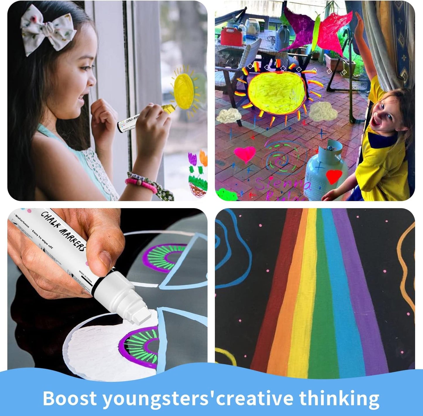 Anyo 12 Pack Window Markers for Cars, Liquid Chalk Markers with 15mm 3 in 1 Nib Jumbo Tip, Metallic & Neon Color Wet Erase Window Paint for Glass Washable, Glass, Mirror, Blackboard, Bistro, Menus