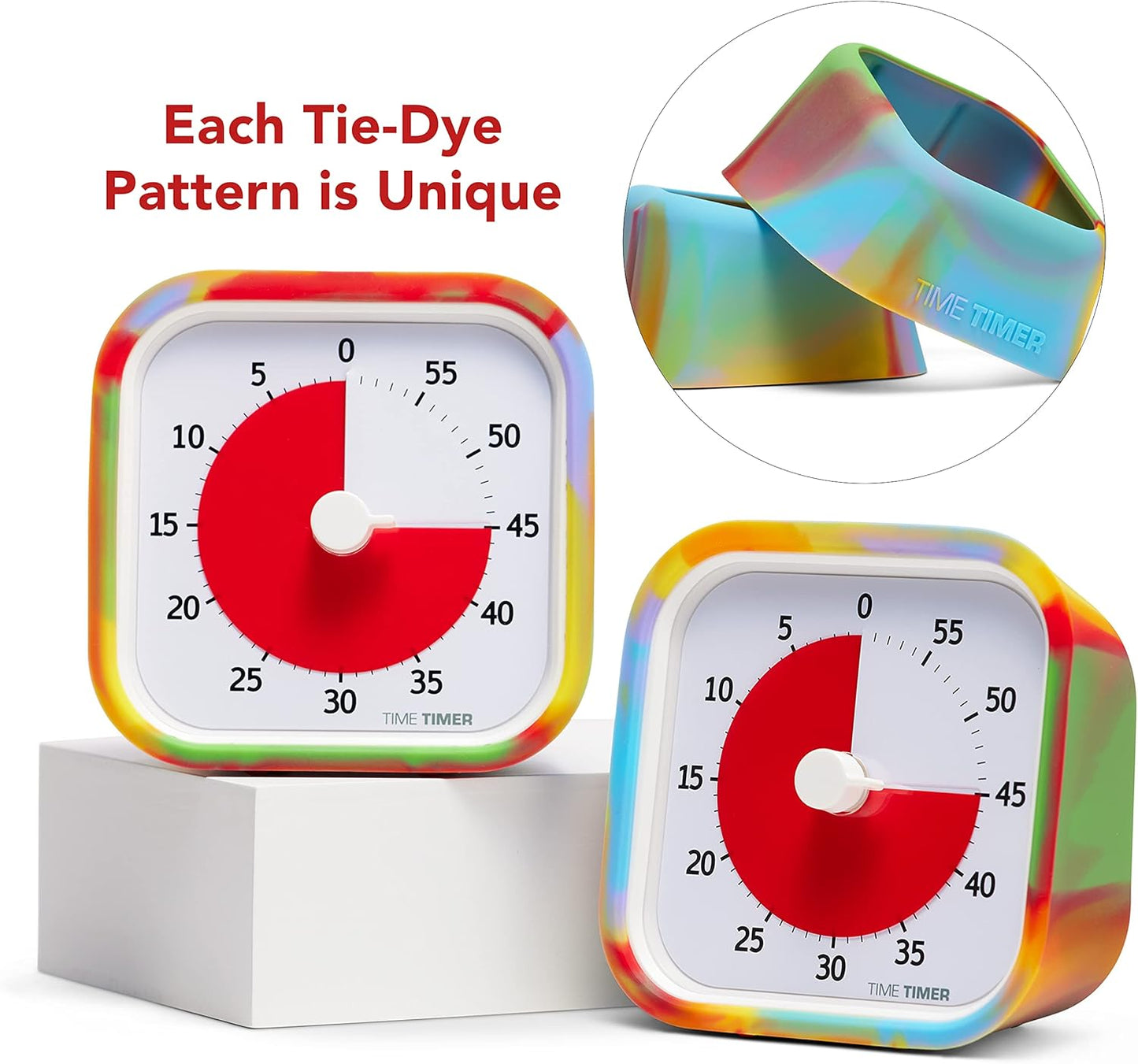 Time Timer MOD Tie Dye — Special Edition — Visual Timer for Kids Classroom Learning, Elementary Teachers Desk Clock, Homeschool Study Tool and Office Meetings with Silent Operation (Tie Dye)