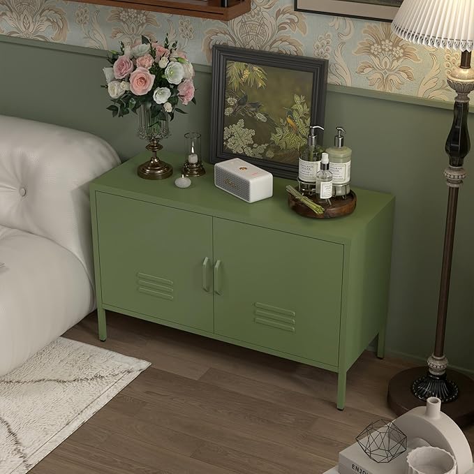 TV Stand with Storage,Metal Cabinet with Doors,TV Console with Storage with Adjustable Shelf,Morden TV Cabinet for Bedroom,Living Room,Avocado Green