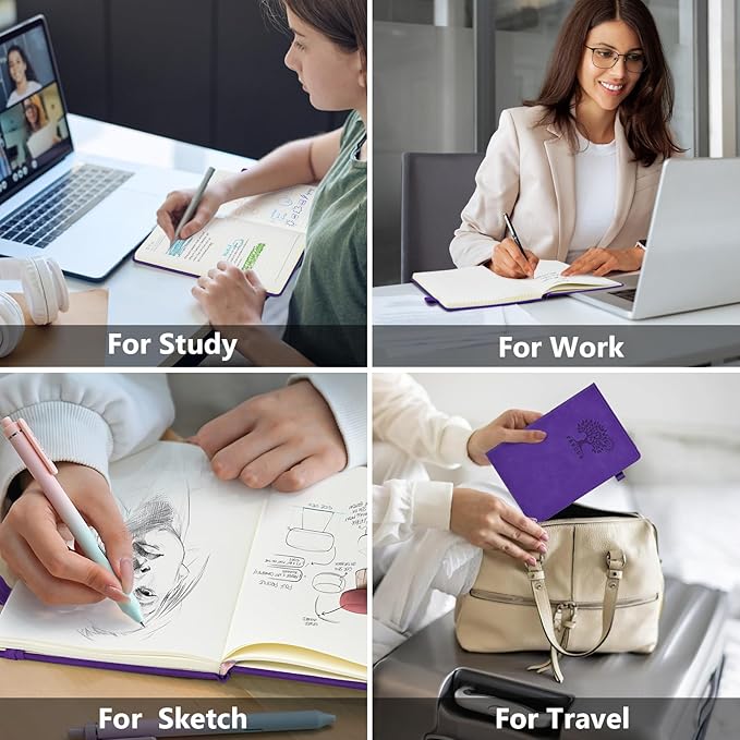 PERCUN Graph Paper Notebook, 160 Pages Grid Journal for women & men, A5 Hardcover Leather Graphing Notebook for School, Work, Travel, Note Taking 5.9”x8.5” (Purple)