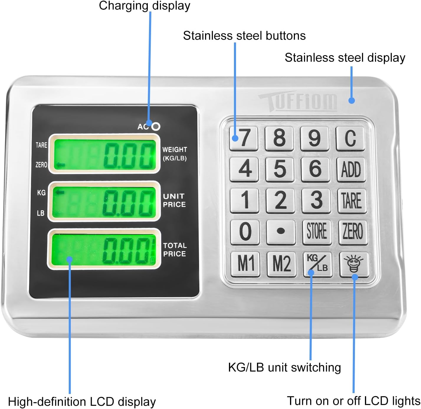 TUFFIOM 661lbs Weight Electronic Platform Scale,Stainless Steel High-Definition LCD Display,Digital Floor Heavy Duty Scales,Perfect for Luggage Package Price Computing Postal Shipping Mailing