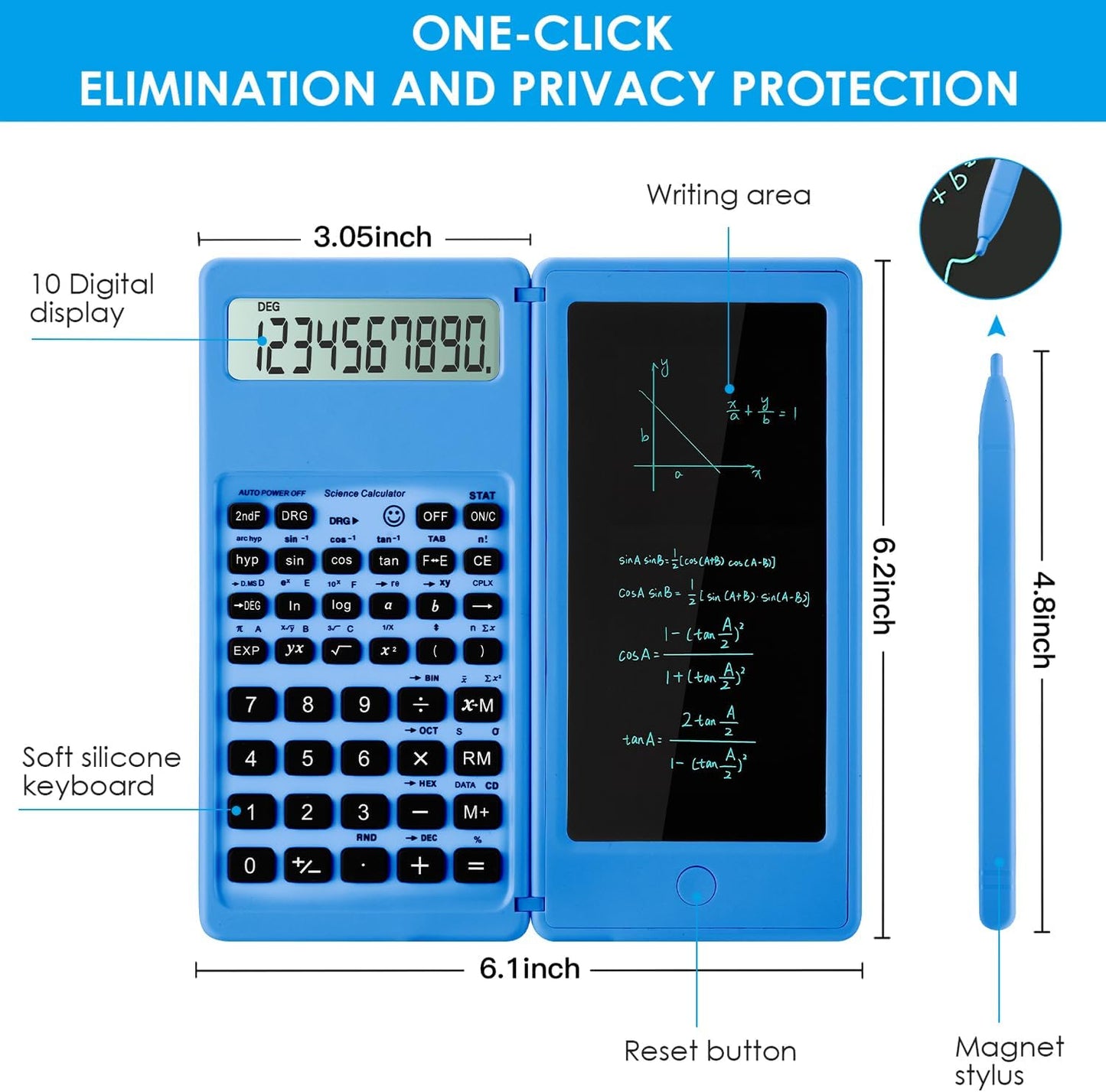 Scientific Calculators for Students, Blue Math Calculator with Notepad,10-Digit Large Screen, Classroom Must Haves for Middle High School Supplies & College (Blue)