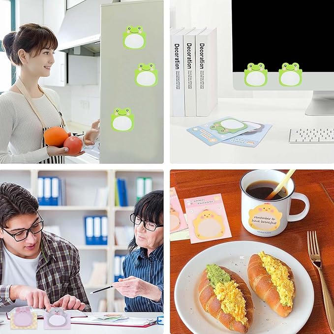 Kawaii Frog Sticky Notes Sets - Aesthetic Cute Small Frog Sticky Notes Mini Animal Self-Stick Notes Pads for Office School Creative Gifts - 8 Packs (160 Sheets)