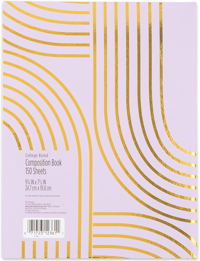 Five Star Composition Notebook, College Ruled, 9-3/4" x 7-1/2", 80 Sheets, Hardcover, Metallic Gold Arches (850111F-AMZ)
