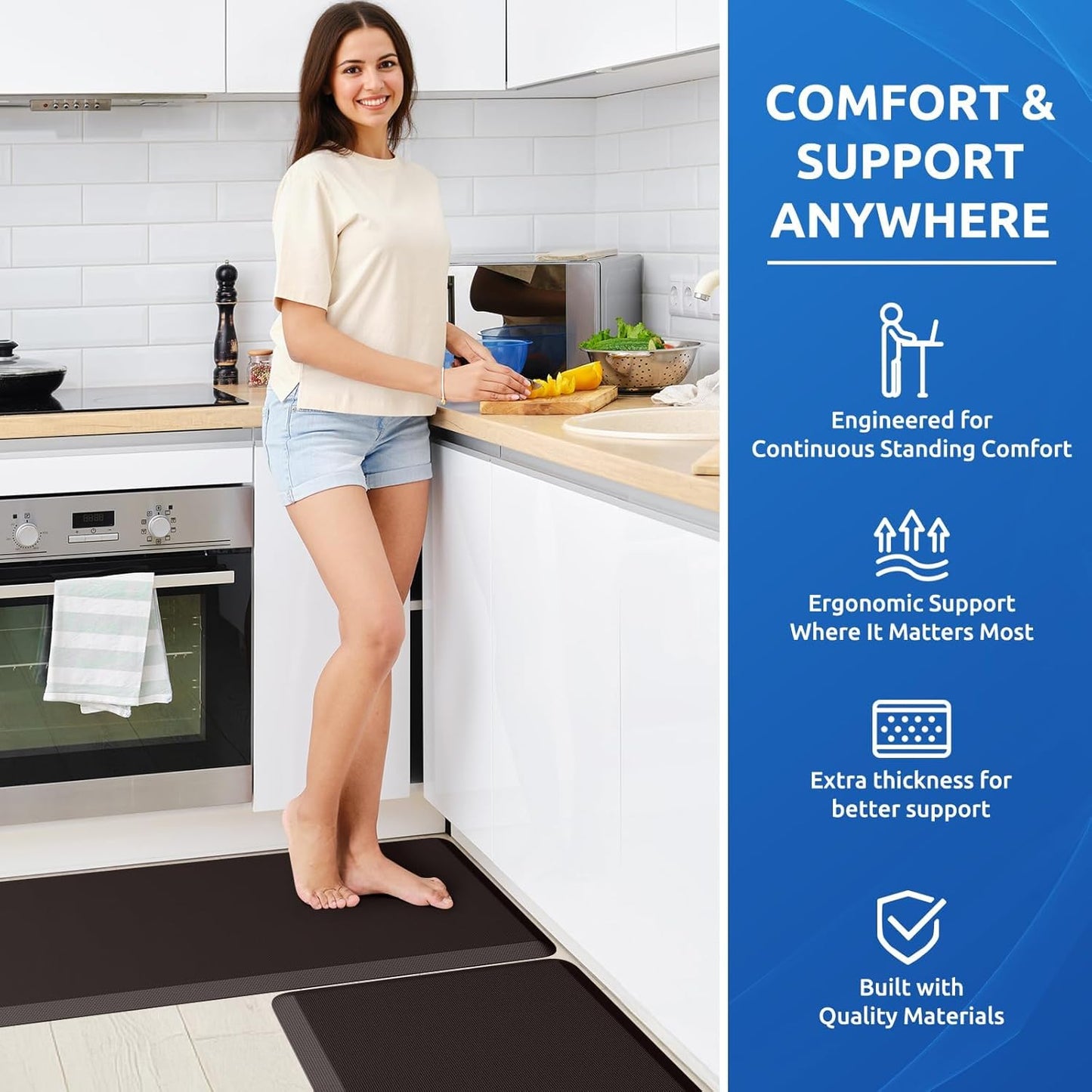 KitchenClouds 2PCS Kitchen Rugs Cushioned Anti-Fatigue Non-Slip Waterproof Kitchen Mat Comfort Foam Standing Mat for Floor Office Sink Laundry (Chocolate)