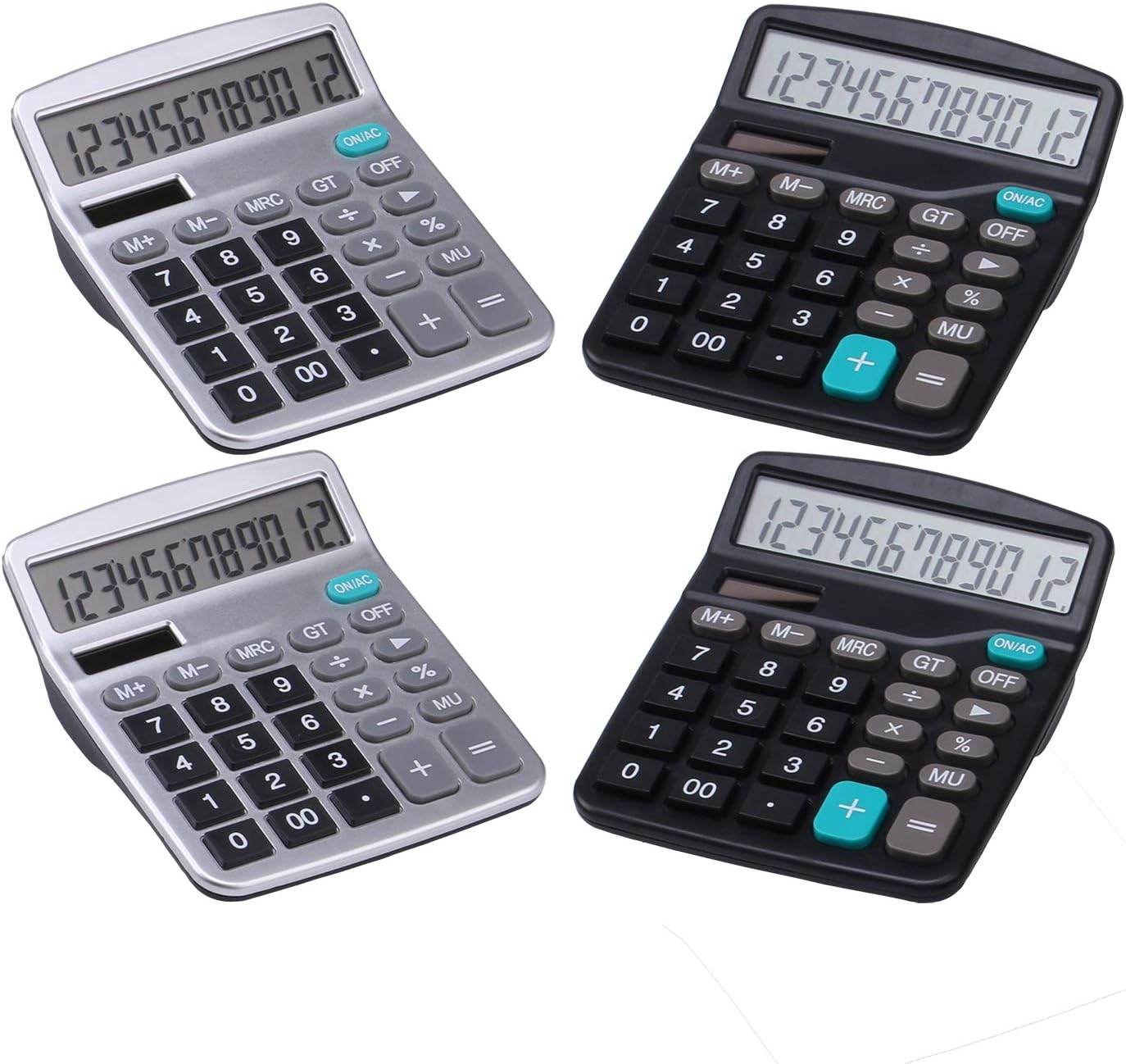 LICHAMP Desk Calculators with Big Buttons and Large Display, Office Desktop Calculator Basic 12 Digit with Solar Power and AA Battery (4 Packs Included), 4 Bulk Pack