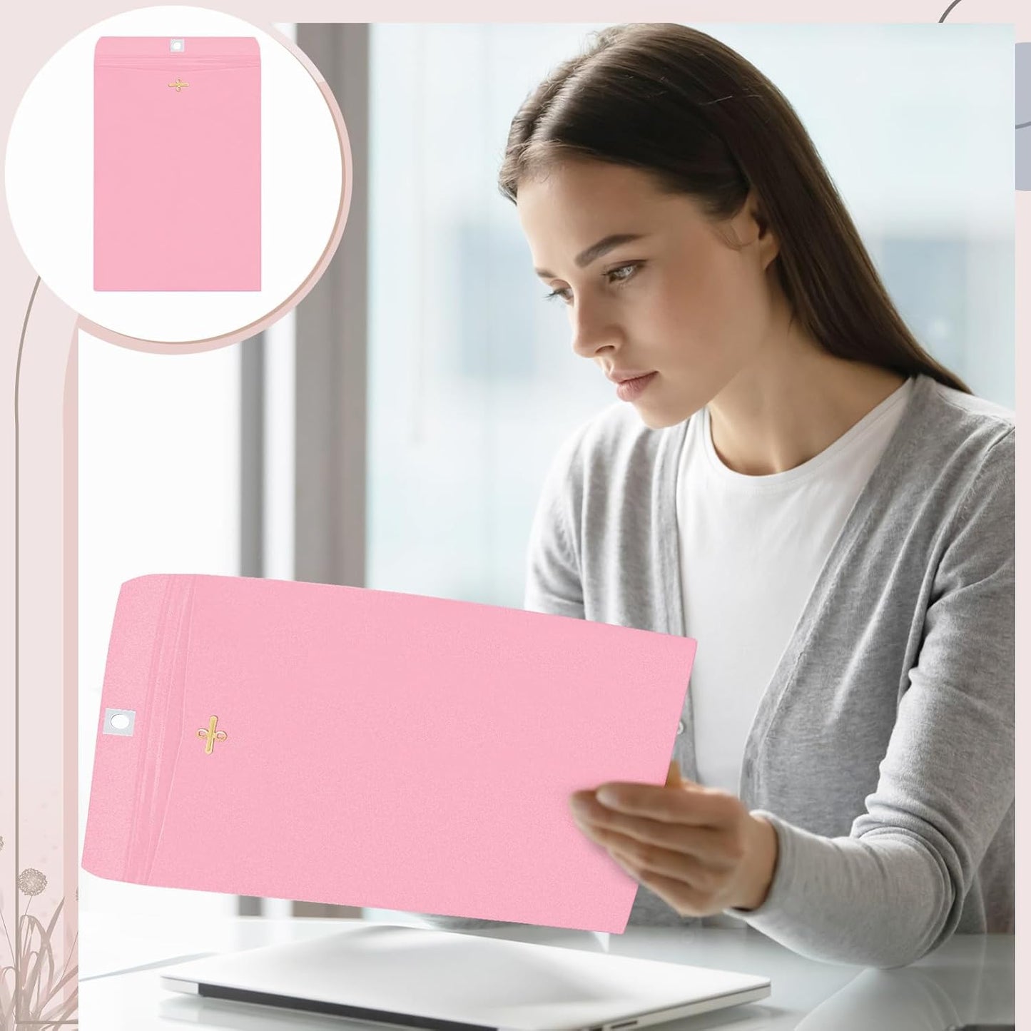 Geyee 100 Pcs Clasp Manilla Envelopes 9 x 12 Inch Gummed Colored Envelopes for Storing or Mailing for Home Office Business Supplies(Cherry Color)