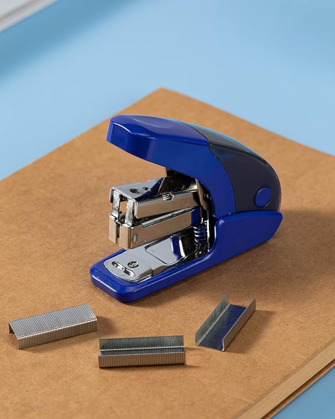 PAPERPAL Effortless Mini Stapler Set, 20 Sheet Capacity, Integrated Remover & Staple Storage, Holds 1/4" Staples, Includes 1000 Staples, Lightweight, Office, School & Daily Use, Dark Blue