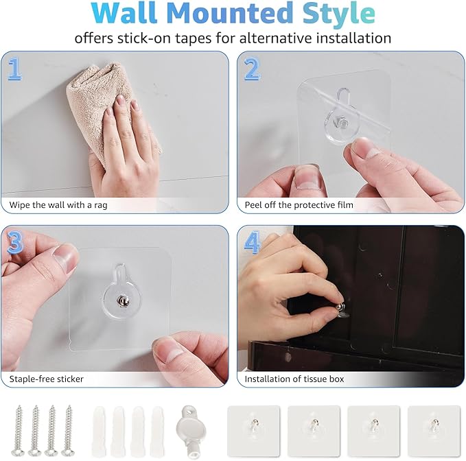 Paper Towel Dispenser Wall Mount, Multifold Paper Towel Holder Adhesive Hand Towel Dispenser for Bathroom Kitchen Commercial, Black