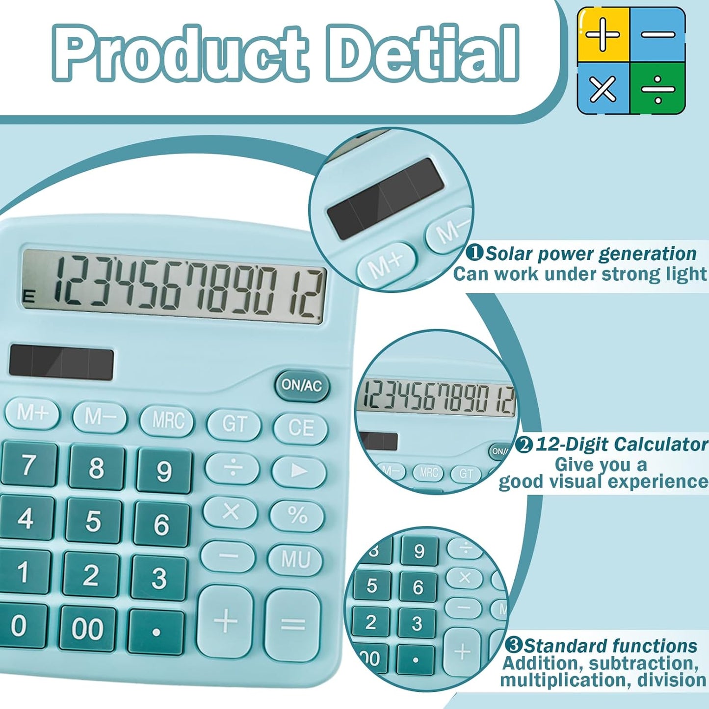 12-Digit Calculator, Desktop Calculators with Big Buttons and Large Display,Office Calculators Desktop,Solar Battery Dual Power,Desk Calculator for Office Home(Blue,8 Pack)