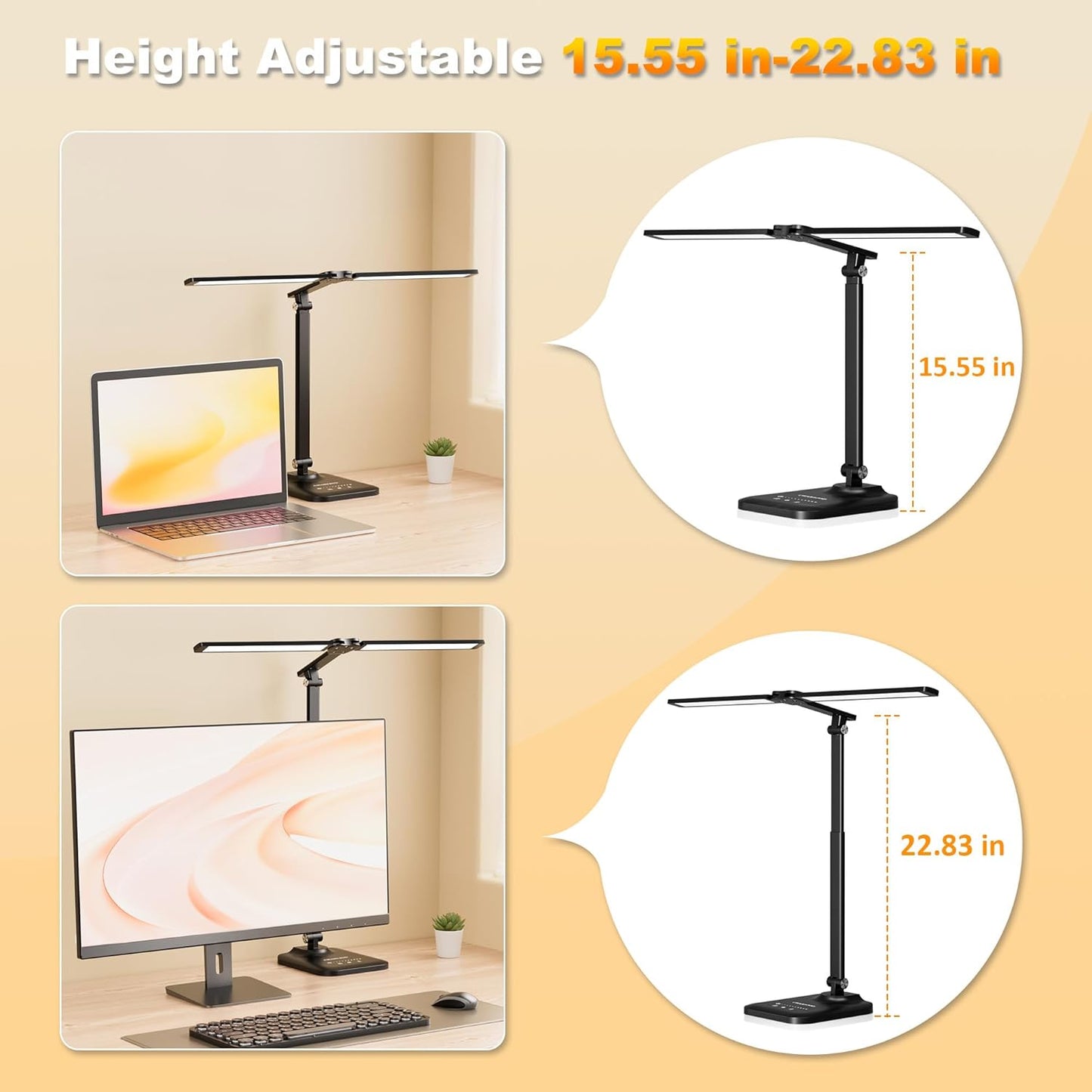 LED Desk Lamp for Office Home, Height Adjustable Architect Desk Light with USB Adapter, Stepless Dimming Table Lamp Light for Reading, Study, Workbench