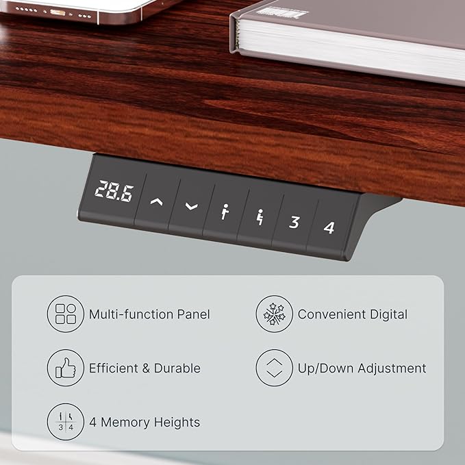 FLEXISPOT EN2 Whole-Piece Standing Desk with Clamp Power Strip, 55 x 28 Electric Stand Up Height Adjustable Desk with Cable Management (White Frame + 55" Mahogany Top, 2 Packages)