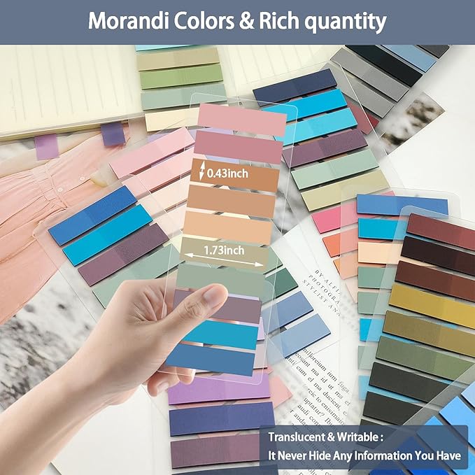 Sticky Tabs 1200 pcs Book Tabs for Page Markers,Morandi Sticky Note Tabs Page Markers for Notebooks,Book Markers,Colorful Book Tabs, Annotation supplies,Transparent Sticky Tabs for Books,Post It Notes