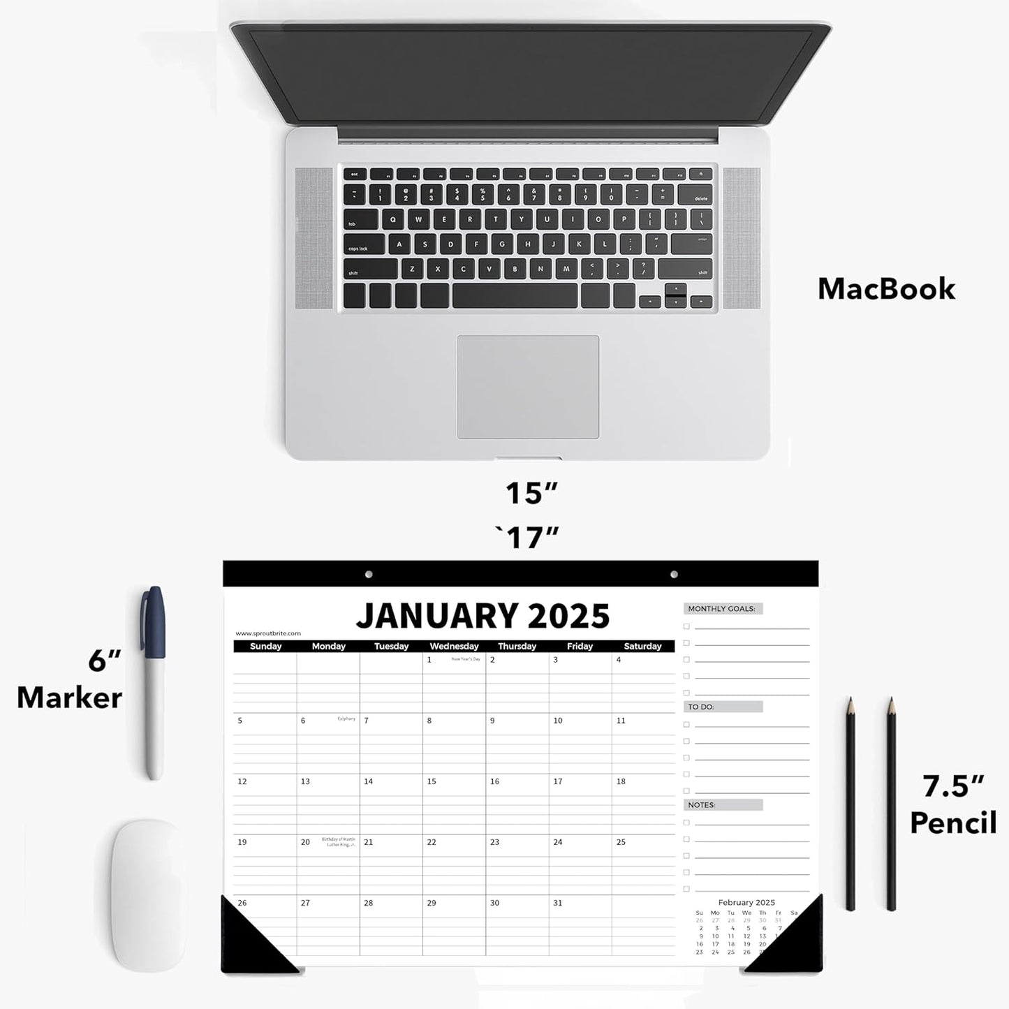 Sproutbrite 18 Month Desk Calendar 17" x 11.5" Medium Size Desktop Monthly Planner with To-Do List and Notes, Home, Office School Desk Calendar (1 PACK)