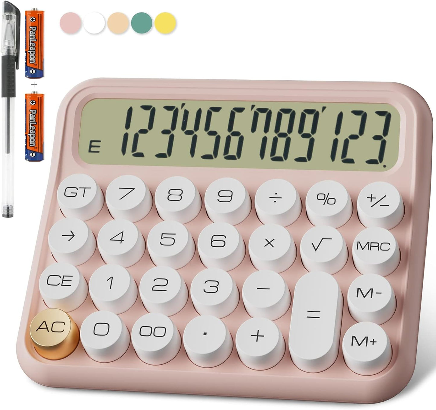 Mechanical Calculator 12 Digit Extra Large 5-Inch LCD Display, DECKLIT Battery Desk Calculator, Big Buttons Easy to Press Use as Office Calculators Desktop, 15°Tilt Screen for Kids Calculator(Pink)