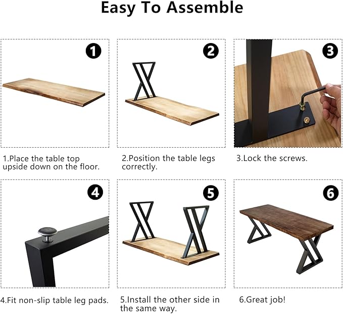 Solid Wood Desk 55 inches, Home Office Computer Desk Wooden Rustic Writing Desk Metal Modern Simple Design Executive Real Wood Desk(Rustic Brown)