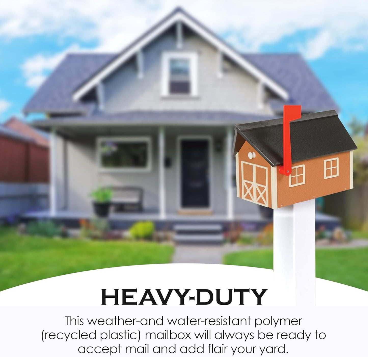 Peaceful Classics Poly Mailbox- Durable, Weather-Resistant Amish Craftsman Mailboxes for Outside Uses Like Front Yard and Road Side- Long-Lasting, Decorative, Modern Mailbox (Cedar with White Trim)