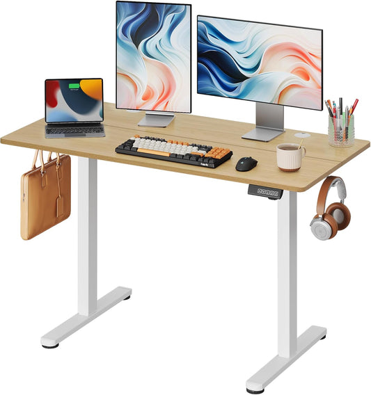 DEVAISE 48 Inch Electric Standing Desk, 3 Adjustable Height Stand up Desk for Home Office, Ergonomic Sit to Stand Desk with LED Touchscreen, Headphone Hook, 3 Memory Preset Computer Desk (Maple)