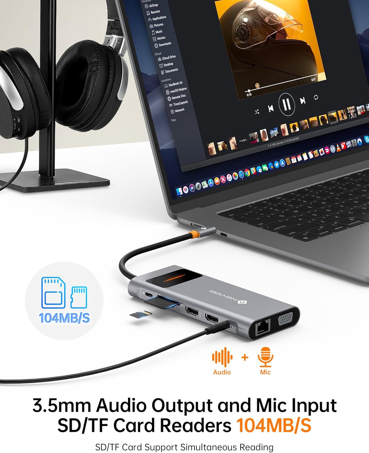 NOVOO USB C Docking Station Dual Monitor HDMI for Dell HP Laptop Type USB C Hub Multiport Adapter Thunderbolt 3 Dongle to 2 HDMI 4K Ethernet 4 USB PD SD TF Audio for Lenovo Surface