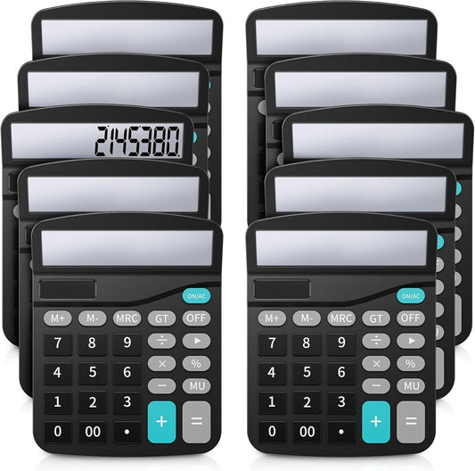 Lichamp Desk Calculators with Big Buttons and Large Display, Office Desktop Calculator Basic 12 Digit with Solar Power and AA Battery (Included), 10 Bulk Pack