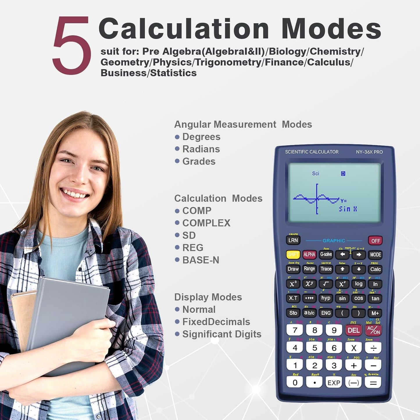 Graphing Scientific Calculators ROATEE 36X Pro Office Calculators for High School with 360 Functions Financial Calculator Desktop, 3-in 14 Digit Display Office Supplies for Student Teacher Engineer
