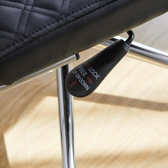 Livinia Modern Executive Office Chair with Patterned Back Design, Chrome & Leather Swivel Chair with High Back, Adjustable Height, Removable Armrests, and Wheels for Home Office (Black(Chrome))