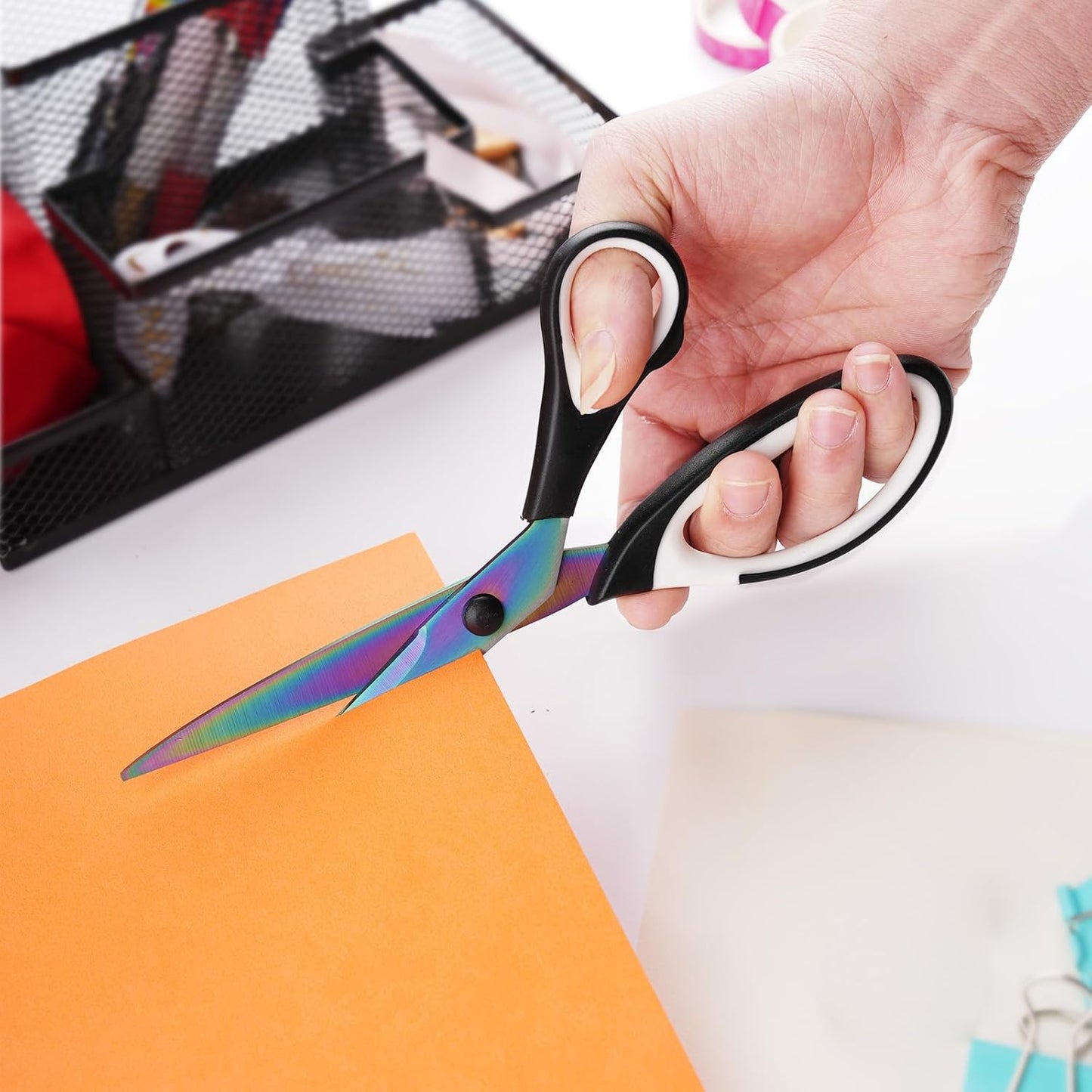 Craft Scissors Set of 3 Pack, All Purpose Sharp Titanium Blades Shears, Comfort Grip Handle, Multipurpose Fabric Scissors Tool Great for Adults, Office, Sewing, School and Home Supplies, White&Black