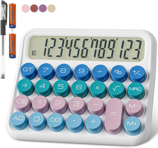 Mechanical Calculator 12 Digit Extra Large 5-Inch LCD Display, DECKLIT Battery Desk Calculator, Big Buttons Easy to Press Office Calculators Desktop, 15°Tilt Screen for Kids Calculator(Colourful)