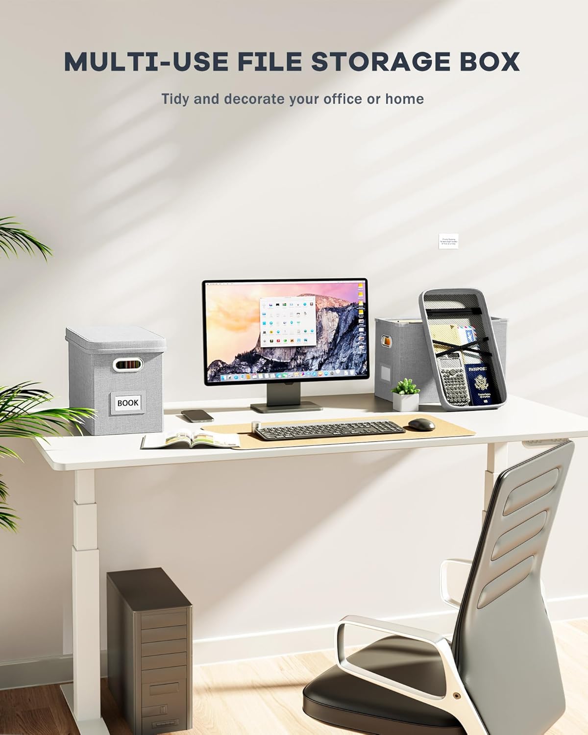 Oterri File Organizer with Lid, Hanging Filing Box with Mesh Pocket, Document Organizer for Letter Files, Portable Storage Box with Smooth Sliding Rail for Office & Home (1 PCS, Light Grey)