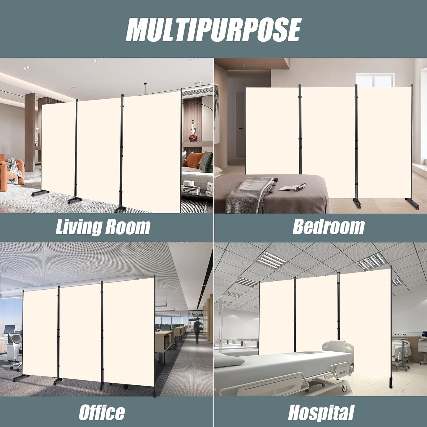 Room Divider Folding Privacy Screens with Wheels, 6FT Tall Divider for Room Separation, 3 Panel Movable Room Partitons and Dividers, Indoor Room Dividers Panel with Non-See Through Fabric for Office