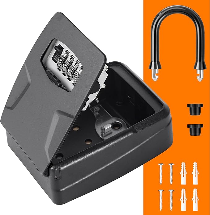 Fayleeko Portable Key Lock Box, 6 Key Capacity, Weatherproof Resettable Code (2 Pack, Black)