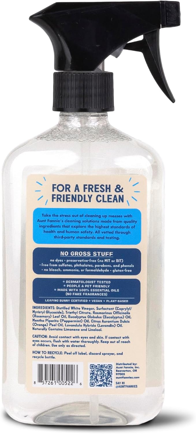 Aunt Fannie's Glass & Window Cleaning Vinegar Spray, Natural Streak-Free Spray, 16.9 Ounces (Pack of 6)