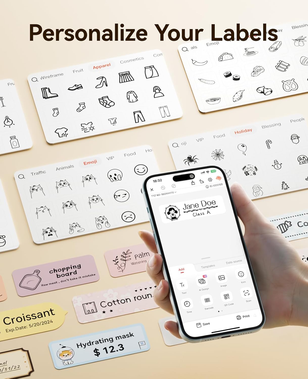 NIIMBOT Label Maker Machine Bluetooth Label Printer for School Home Office Organization, Wireless Mini Labeler D110 Upgraded Version, Label Machine with Label, White