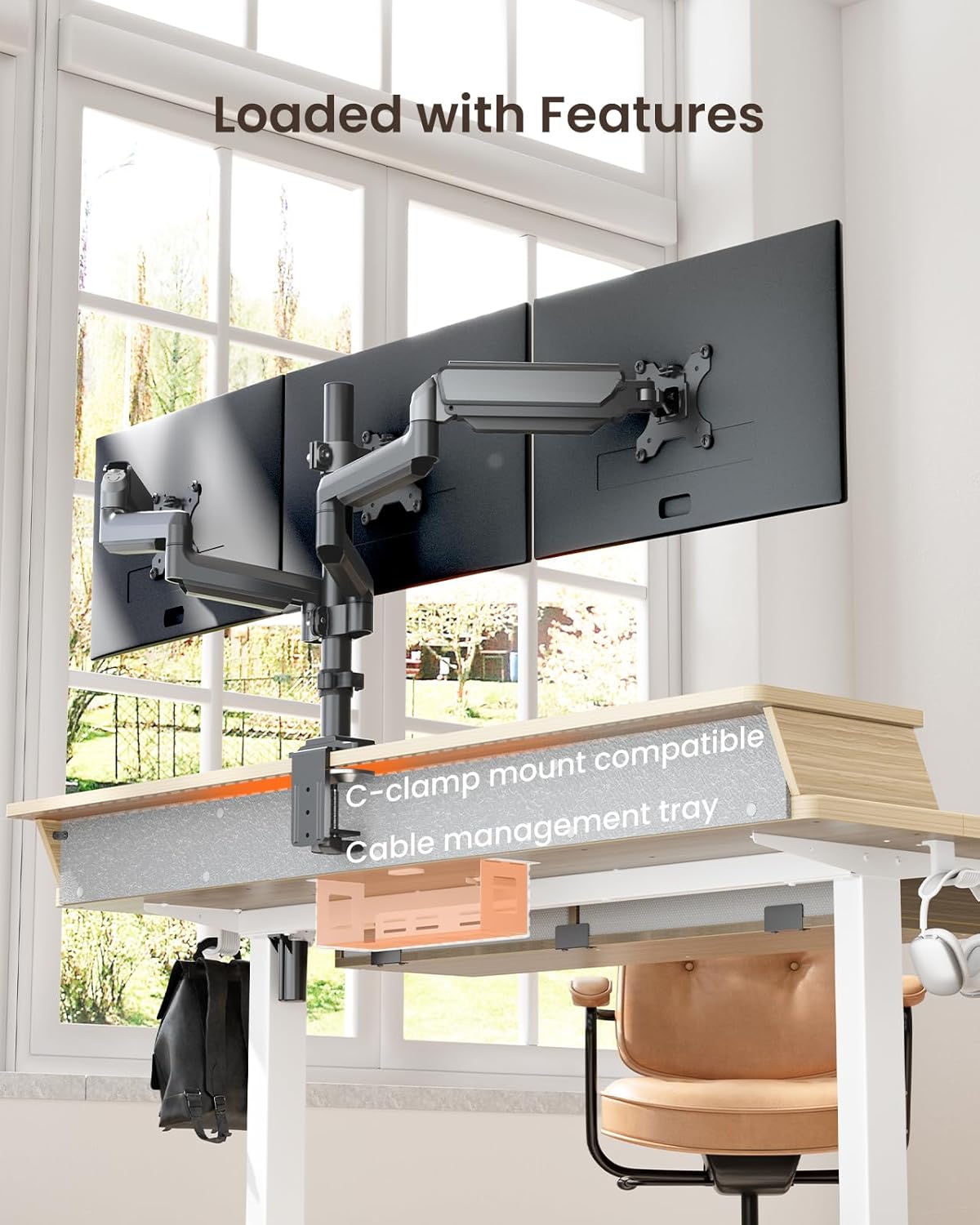 ErGear Electric Standing Desk with 4 Drawers, 55" x 30" Height Adjustable Desk with Storage, C-Clamp Mount Compatible, Computer Home Office Table with Cable Management Tray, Natural