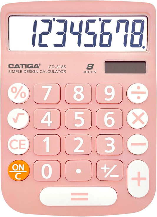 CATIGA Desktop Calculator 8 Digit with Solar Power and LCD Display, Big Buttons, for Home, Office, School, Class and Business, 4 Function Small Basic Calculators for Desk, CD-8185